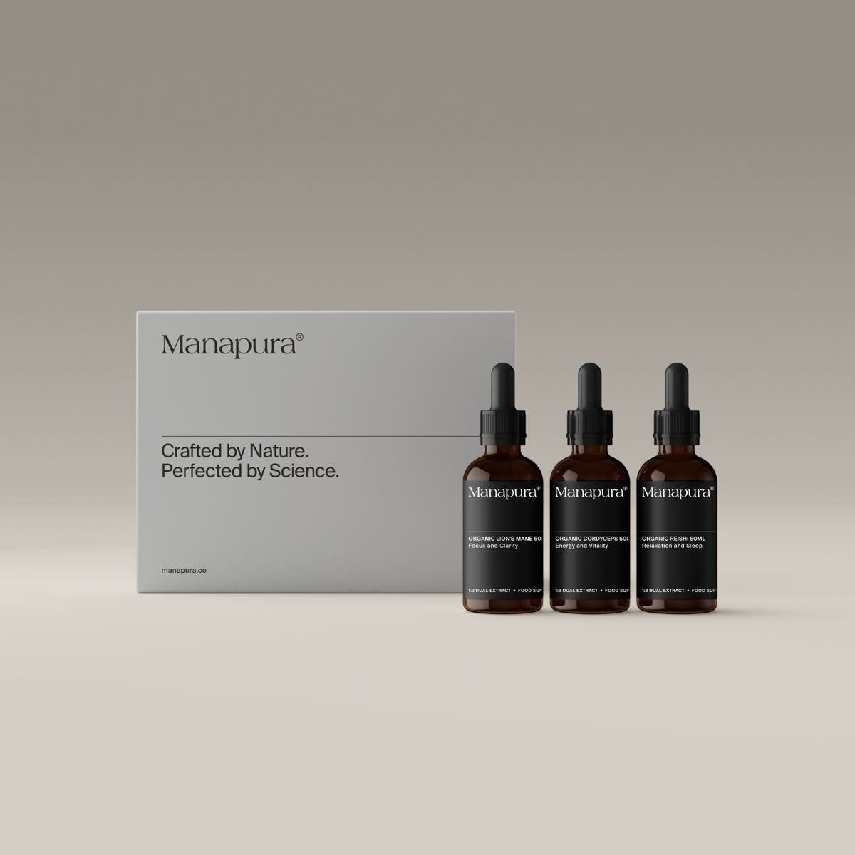 Mushroom Trio by Manapura | The Best, Pure, Clinical-Grade Longevity & Nootropic Supplements | Free Shipping